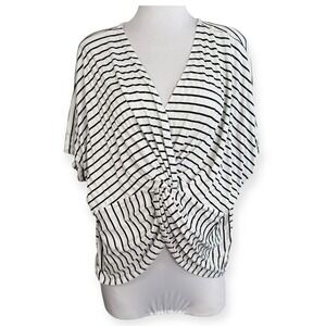 Umgee Womens Top Large‎ Striped Twist Front V Neck Short Sleeve Casual